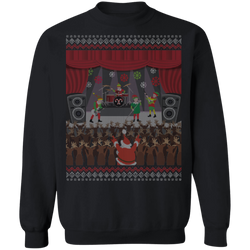 Elf Band Concert Ugly Christmas Sweater With Santa and Reindeer