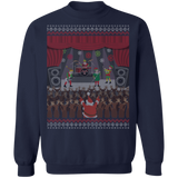 Elf Band Concert Ugly Christmas Sweater With Santa and Reindeer